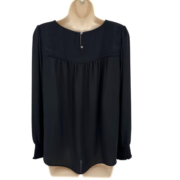 Loft Womens Black Lace Yoke Long Sleeve Blouse Size S - Picture 3 of 9